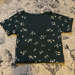 brandy melville john galt dark green flowered cross short sleeve shirt
